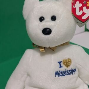 White TY Bear with Gold Heart